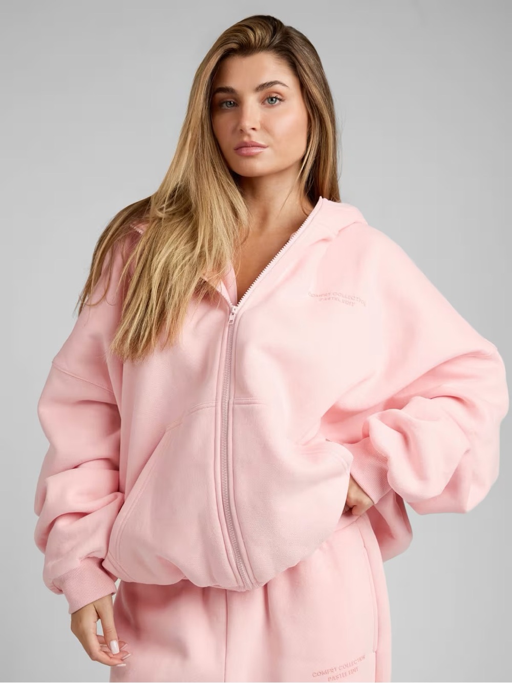 COMFRT LARGE CLOUD TOUCH PASTEL EDIT ZIP OVERSIZED HOODIE BUBBLEGUM PINK LTD ED - Picture 4 of 10